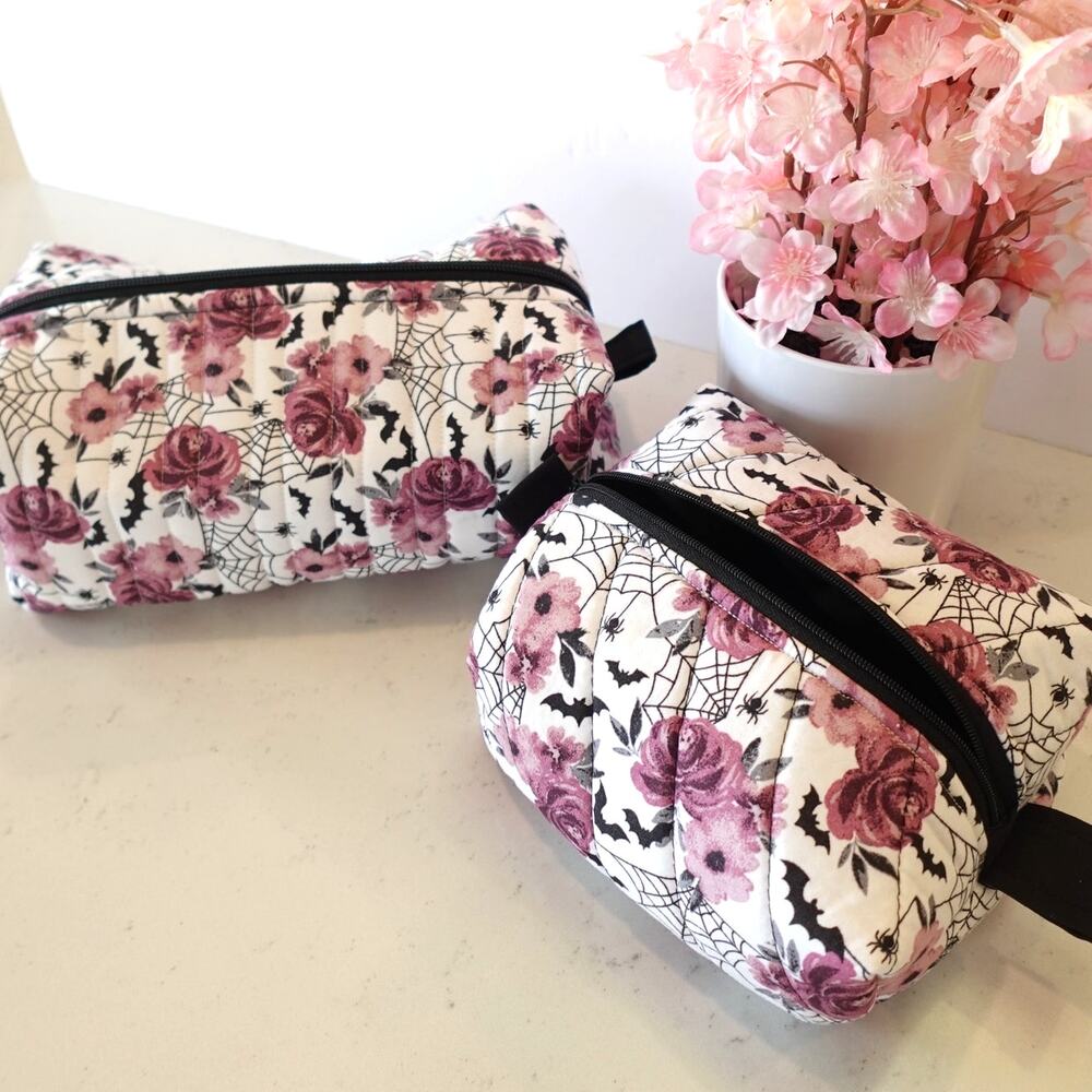 Roses, Bats AND SPIDER WEBS!  / Quilted/ BOXY BAG SET OF 2